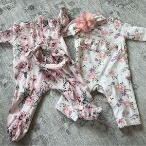 Two 3 month little me outfits with matching hand bands. Worn once